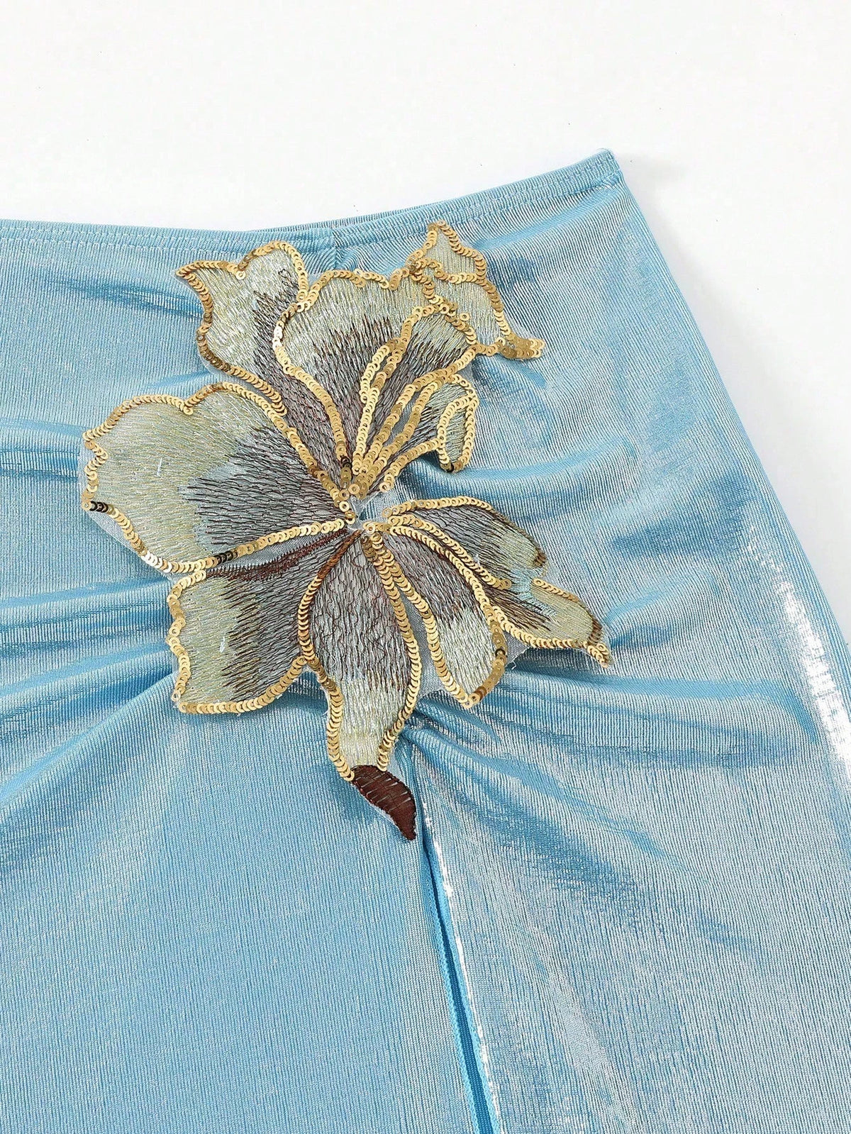 Swim Oasis 3pcs/Set Summer New Shiny Fabric Sequin Embroidery Floral Triangle Bikini Push-Up Swimwear For Women