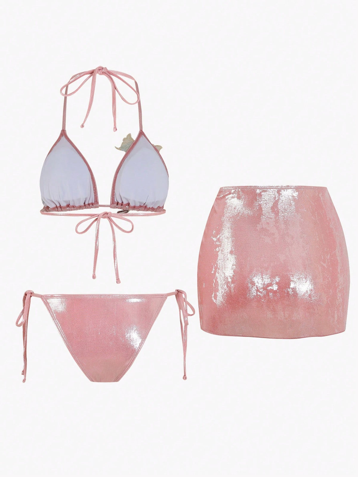 Swim Oasis 3pcs/Set Summer New Shiny Fabric Sequin Embroidery Floral Triangle Bikini Push-Up Swimwear For Women