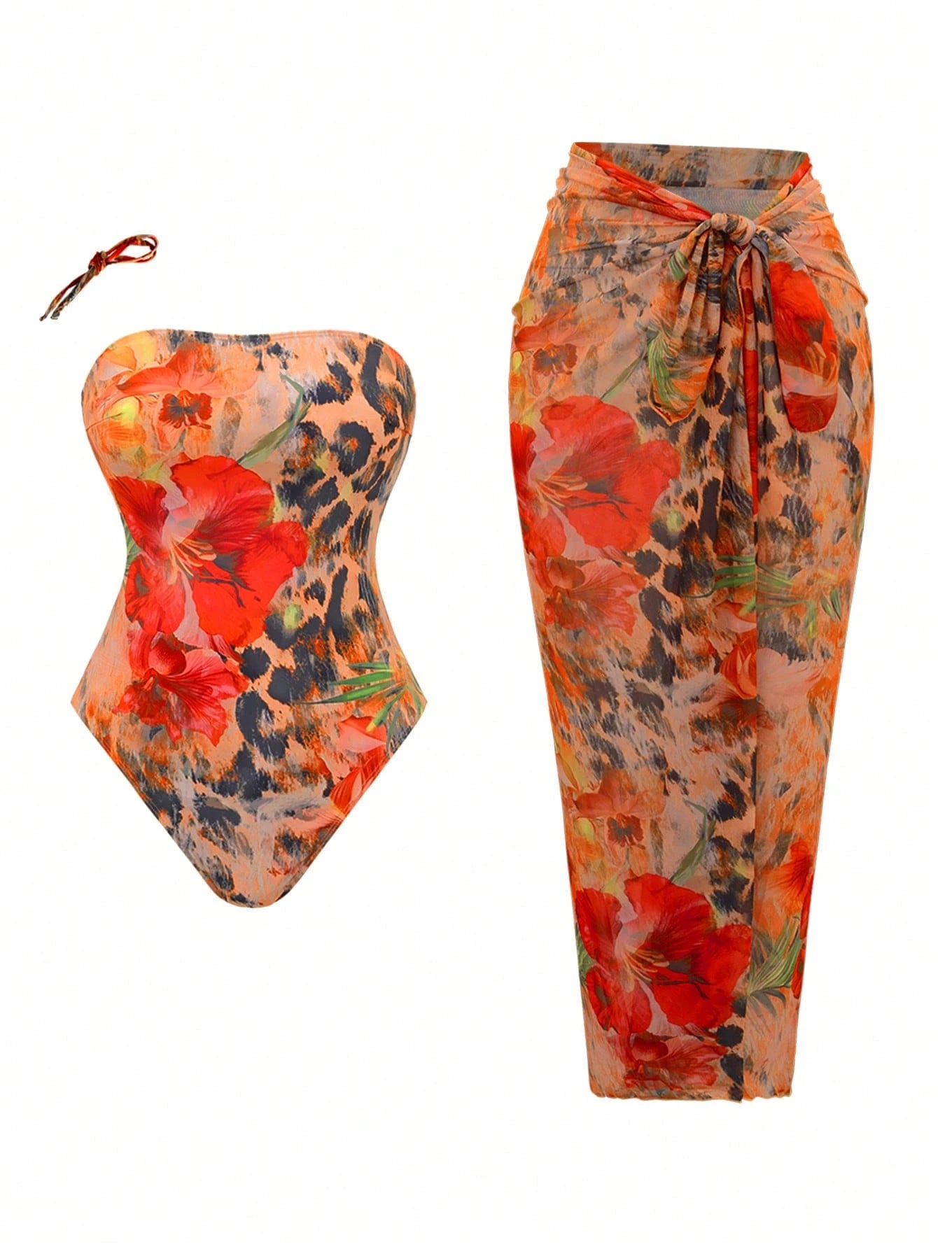 Swim Oasis Plus Size Women's Floral Print One-Piece Swimsuit And Skirt, Suitable For Beach Vacation, Pool Party, Beach Party