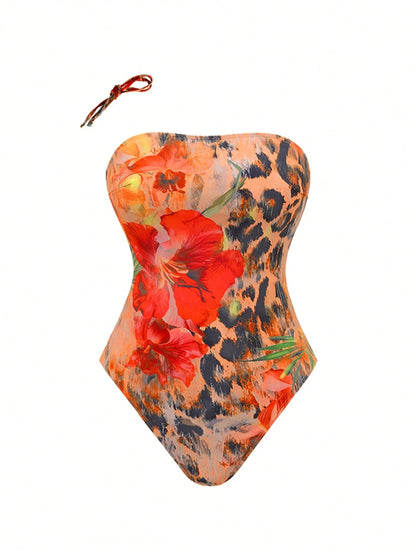 Swim Oasis Plus Size Women's Floral Print One-Piece Swimsuit And Skirt, Suitable For Beach Vacation, Pool Party, Beach Party