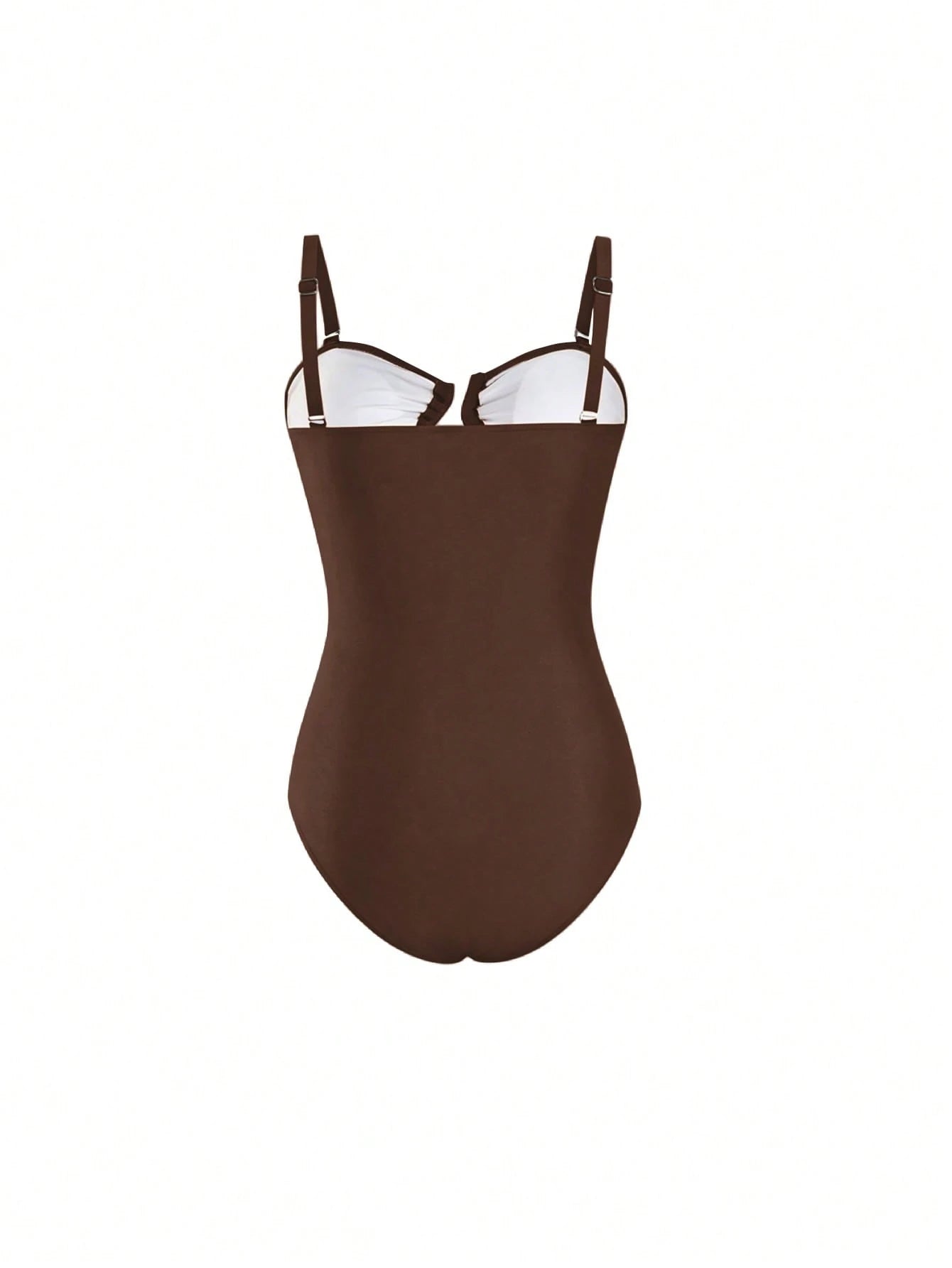 Swim Oasis Plus Size Women's High-End Oasis 2-Piece Set Coffee Color Bandeau Spaghetti Strap Hollow Out Slim Fit One-Piece Swimsuit With Black Mesh Sarong Skirt