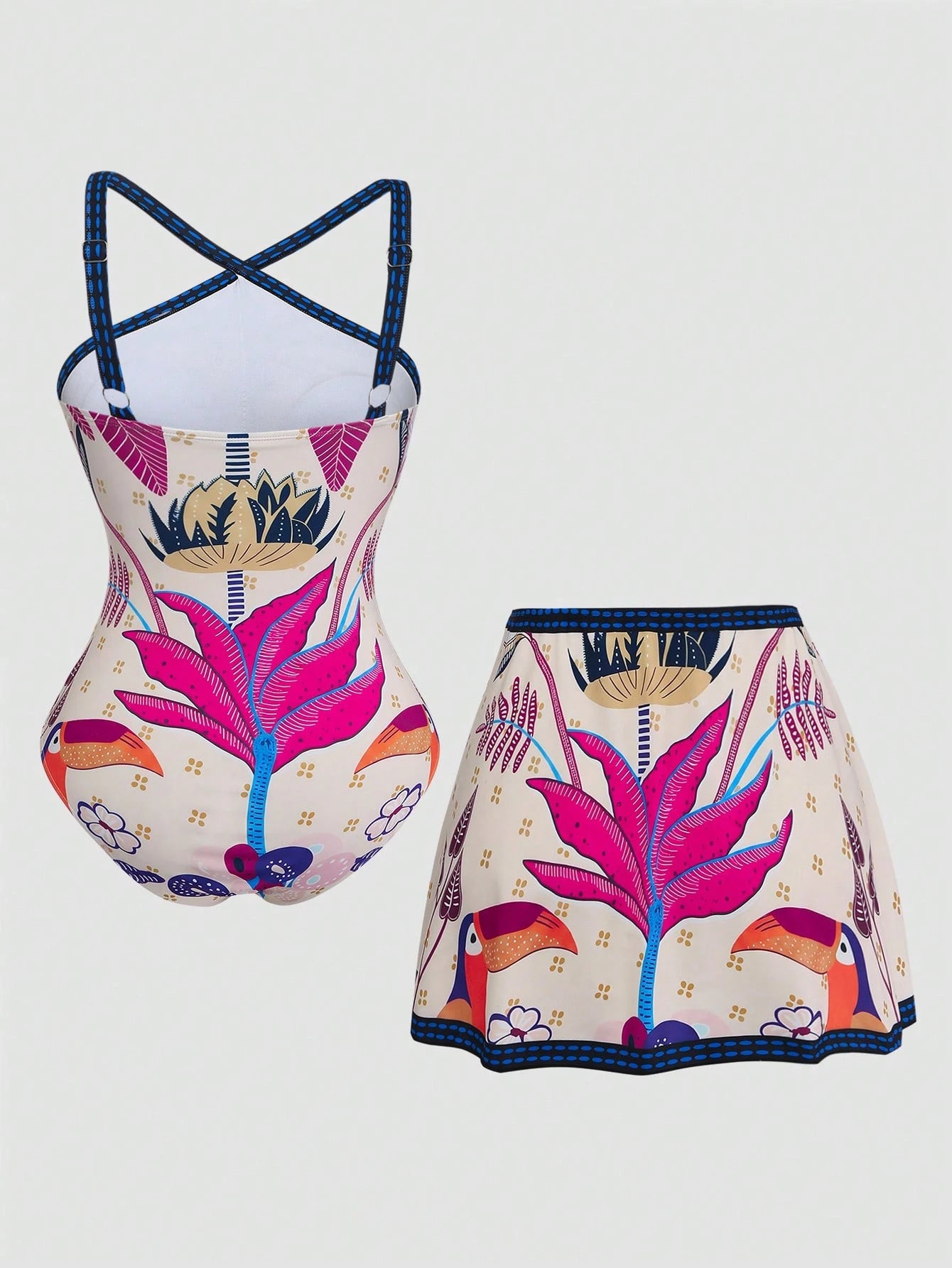 Swim Oasis Plus Size Women's Summer Beach Vacation 2026 New Exotic Parrot Print Tropical Style One-Piece Swimsuit Dress For Vacation And Hot Springs Coral