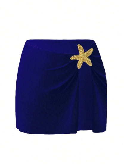 Swim Oasis Royal Blue Summer Tropical Beach Holiday Vacation Women's Cute Pentagram Decor Tummy Control One-Piece Swimsuit,Y2k Pool Outfit Holiday Swimsuits