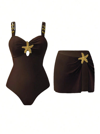 Swim Oasis Royal Blue Summer Tropical Beach Holiday Vacation Women's Cute Pentagram Decor Tummy Control One-Piece Swimsuit,Y2k Pool Outfit Holiday Swimsuits