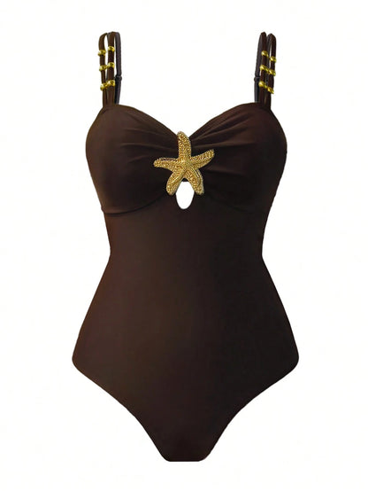 Swim Oasis Royal Blue Summer Tropical Beach Holiday Vacation Women's Cute Pentagram Decor Tummy Control One-Piece Swimsuit,Y2k Pool Outfit Holiday Swimsuits