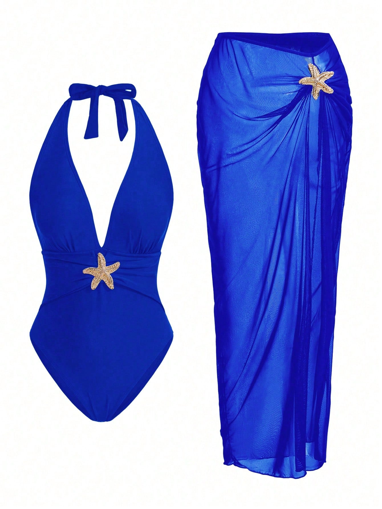 Swim Oasis Sunner Vacation Elegant Romantic Starfish Buckle One-Piece Swimsuit Premium Set