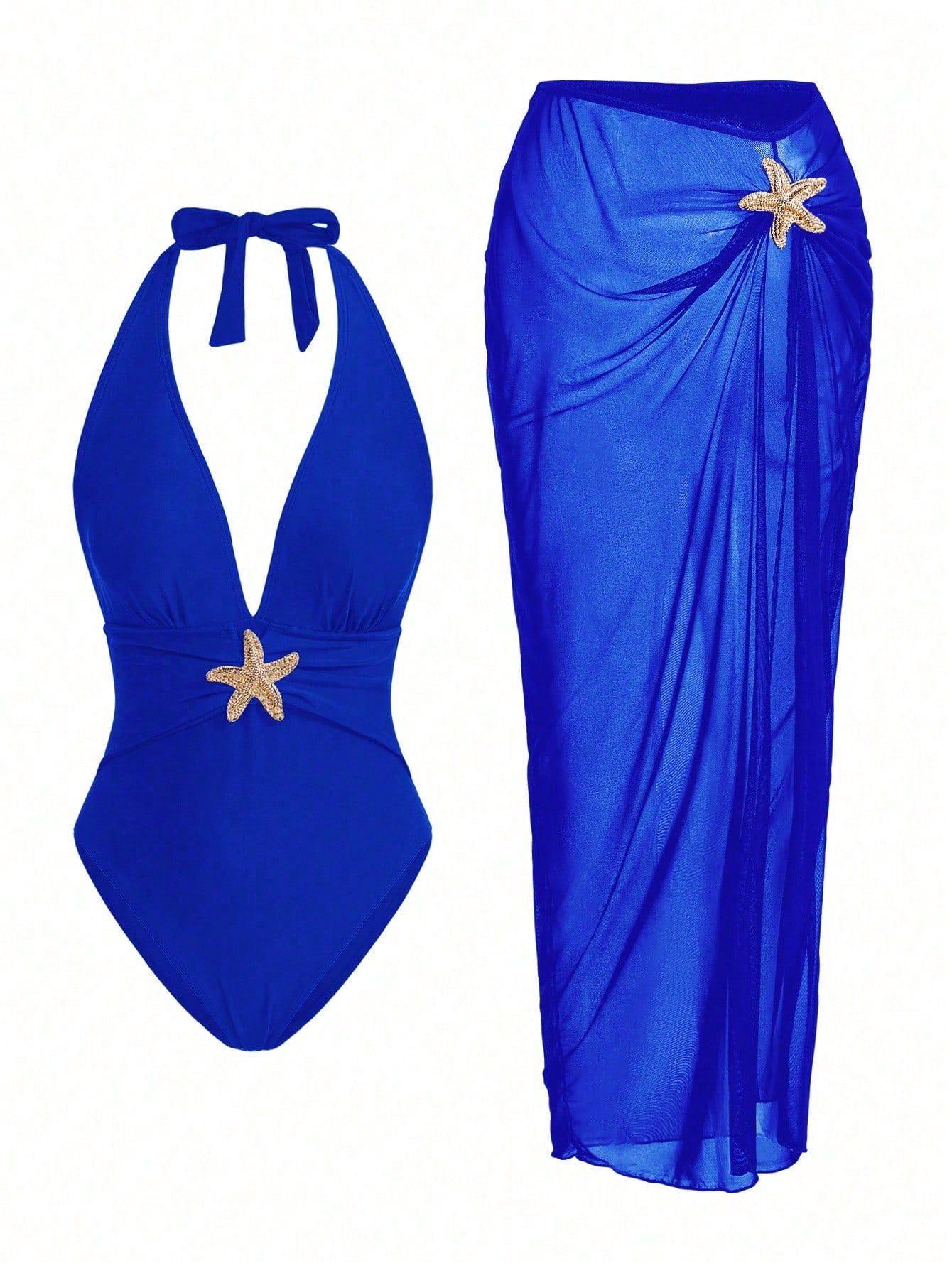 Swim Oasis Sunner Vacation Elegant Romantic Starfish Buckle One-Piece Swimsuit Premium Set