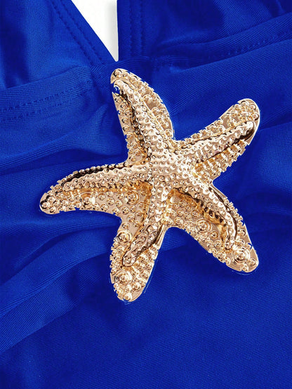 Swim Oasis Sunner Vacation Elegant Romantic Starfish Buckle One-Piece Swimsuit Premium Set
