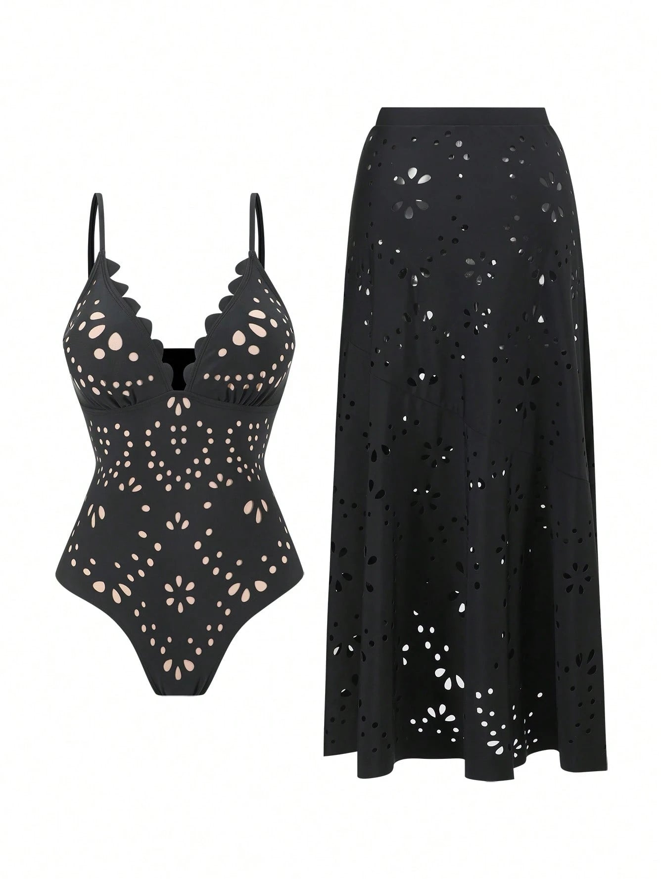 Swim Oasis Women's Sexy Cutout One-Piece Swimsuit And Cutout Skirt Two Pieces Set, High-End Beach Vacation Style, Summer