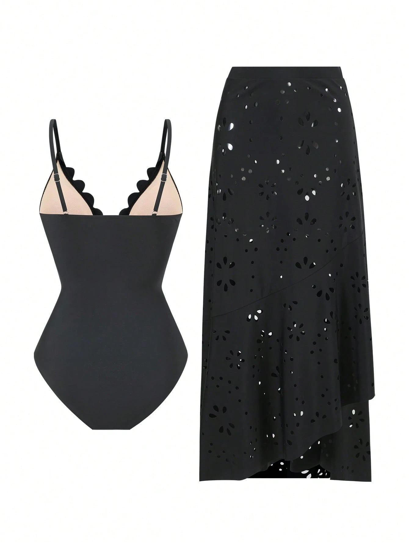 Swim Oasis Women's Sexy Cutout One-Piece Swimsuit And Cutout Skirt Two Pieces Set, High-End Beach Vacation Style, Summer