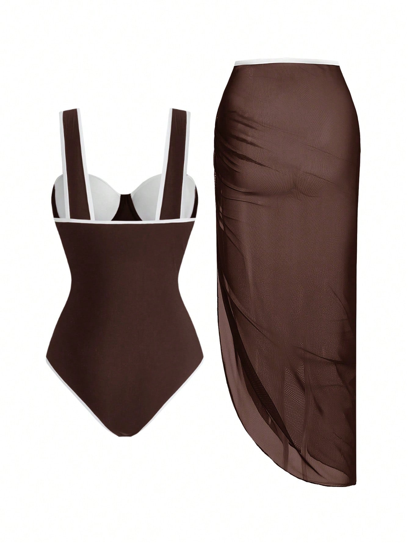 Swim Oasis Women Spring/Summer Beach Swimwear, Solid Colour One-Piece Swimsuit+ Skirt, Going Out Outfit