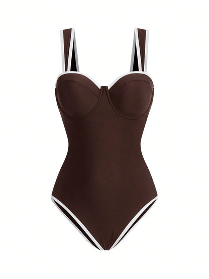 Swim Oasis Women Spring/Summer Beach Swimwear, Solid Colour One-Piece Swimsuit+ Skirt, Going Out Outfit