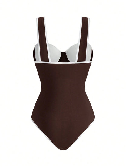 Swim Oasis Women Spring/Summer Beach Swimwear, Solid Colour One-Piece Swimsuit+ Skirt, Going Out Outfit
