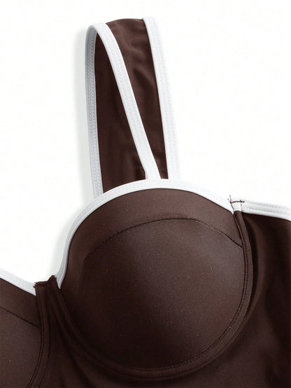Swim Oasis Women Spring/Summer Beach Swimwear, Solid Colour One-Piece Swimsuit+ Skirt, Going Out Outfit
