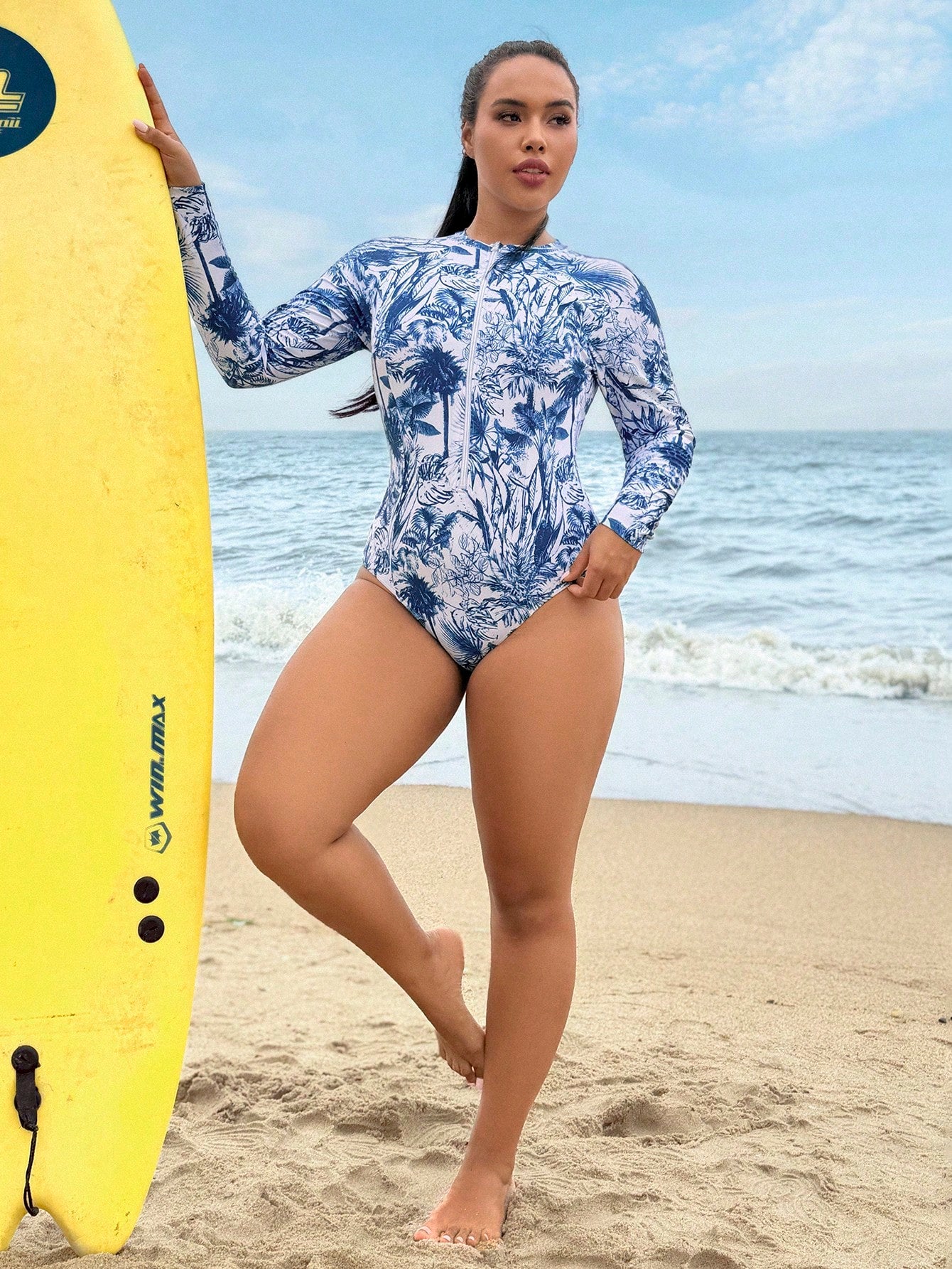 Swim SPRTY 2026 New Women's Long Sleeve Zip-Up Rash Guard For Beach & Surfing, Plus Size, Spring/Summer