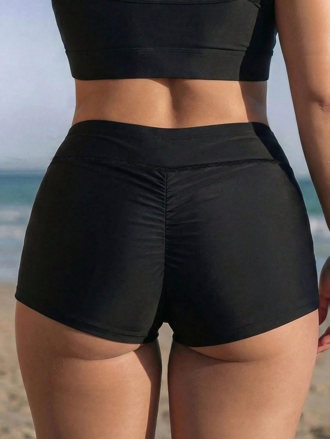 Swim SPRTY 2026 Spring New Plus Size Women Black Bikini Bottom Swim Shorts