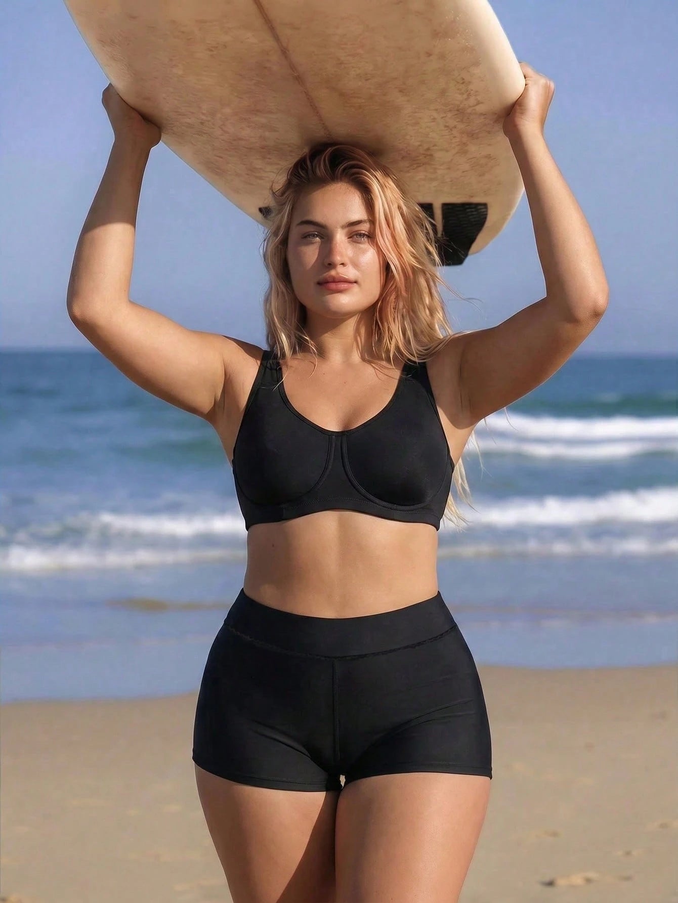 Swim SPRTY 2026 Spring New Plus Size Women Black Bikini Bottom Swim Shorts