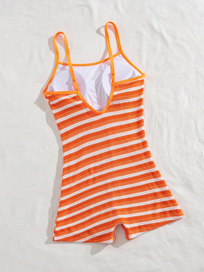 Swim SPRTY Plus Size Women One-Piece Striped Spaghetti Strap Backless Sexy Bikini Swimsuit Beach Sport Summer