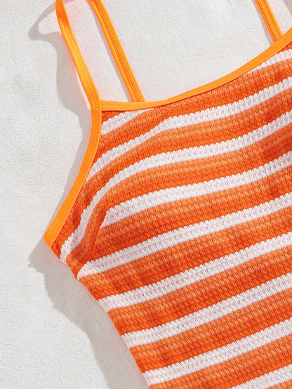 Swim SPRTY Plus Size Women One-Piece Striped Spaghetti Strap Backless Sexy Bikini Swimsuit Beach Sport Summer