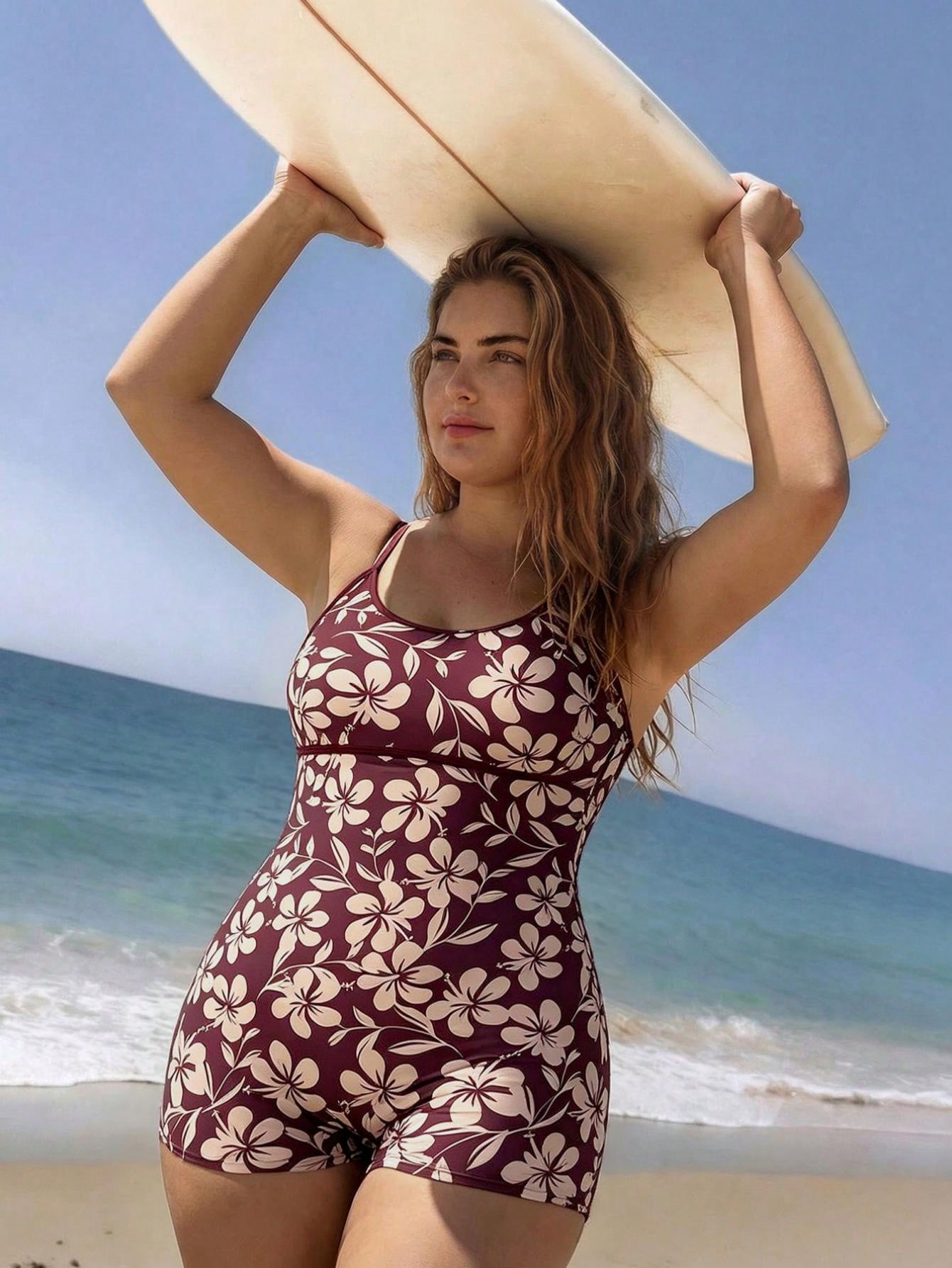 Swim SPRTY Plus Size Women's Fashionable One-Piece Swimsuit, Spaghetti Strap, Slimming, Printed, Casual, Sports, Beach, Vacation