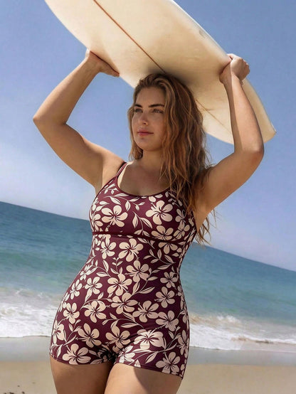 Swim SPRTY Plus Size Women's Fashionable One-Piece Swimsuit, Spaghetti Strap, Slimming, Printed, Casual, Sports, Beach, Vacation