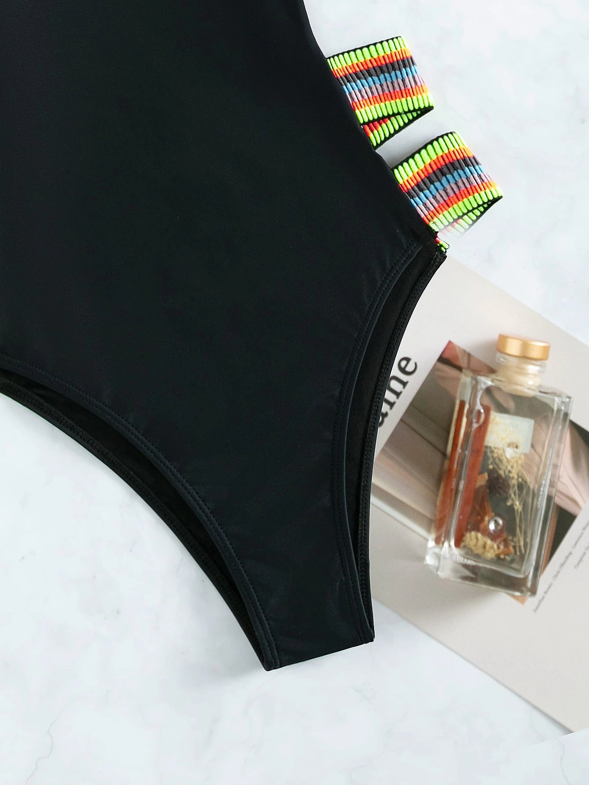 Swim Summer Beach Striped Tape One Piece Swimsuit