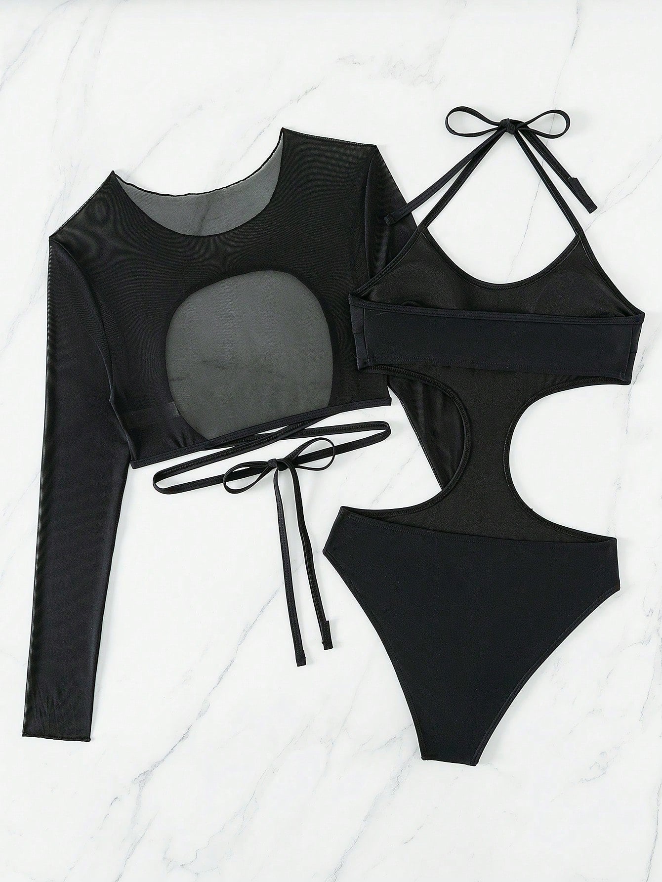 Swim SXY Summer Beach Women's Halter-Neck Hollow Out High Waist One-Piece Swimsuit