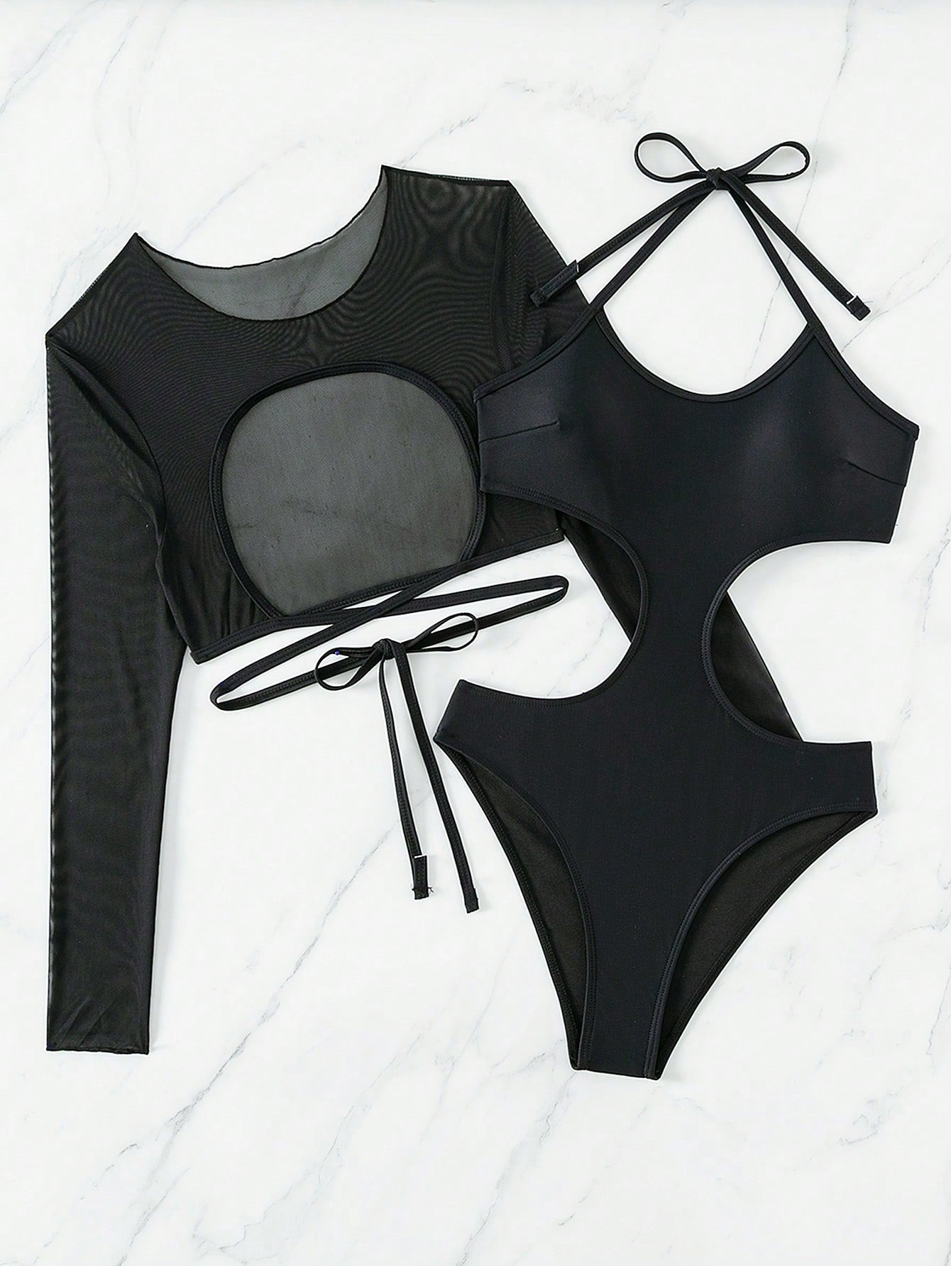 Swim SXY Summer Beach Women's Halter-Neck Hollow Out High Waist One-Piece Swimsuit