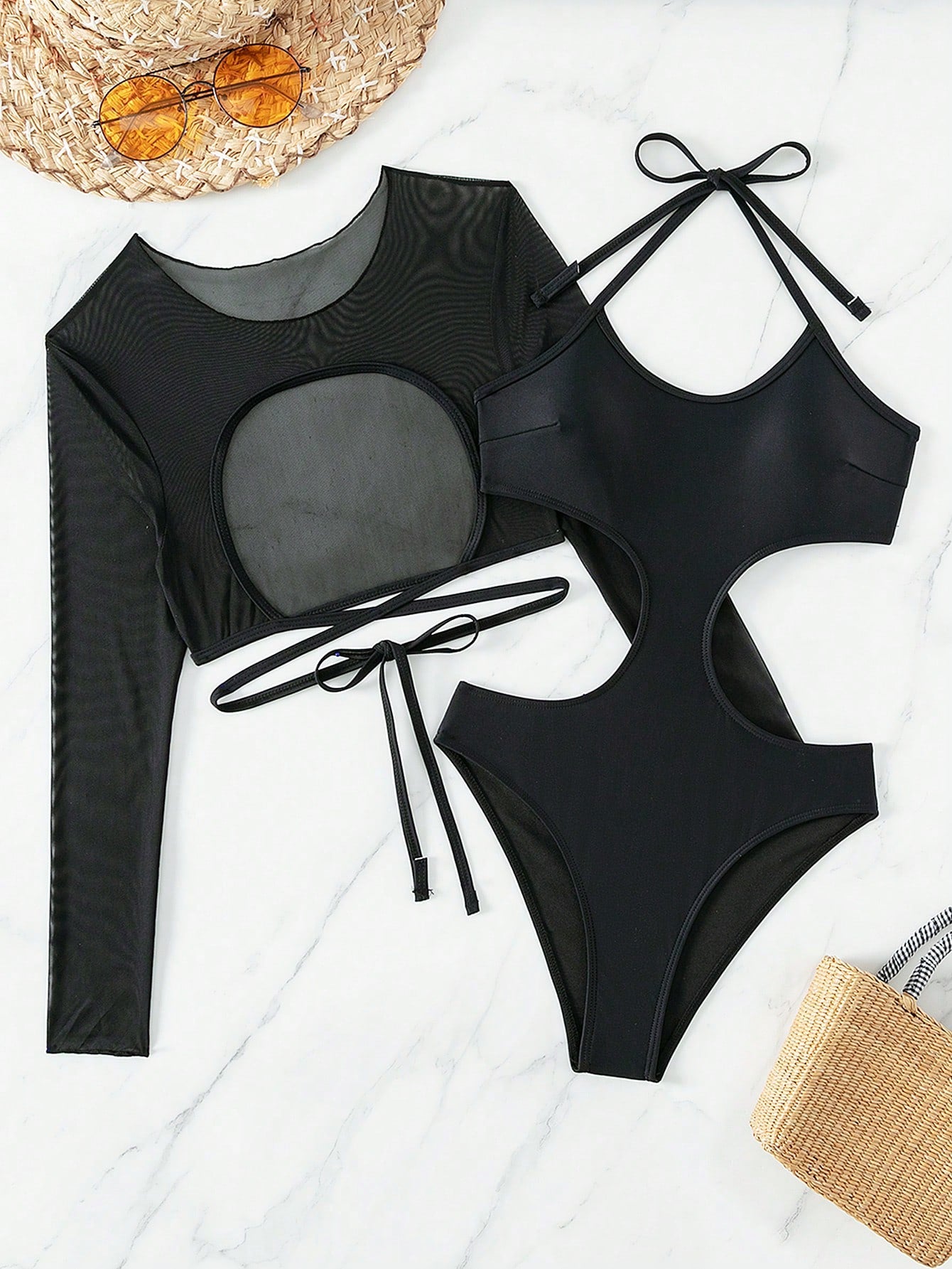 Swim SXY Summer Beach Women's Halter-Neck Hollow Out High Waist One-Piece Swimsuit