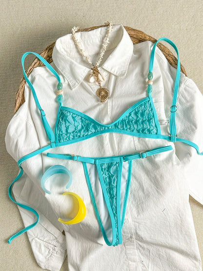 Swim SXY Summer New 2pcs Leopard Print Shoulder Strap Backless Top And Thong Sexy Bikini Set