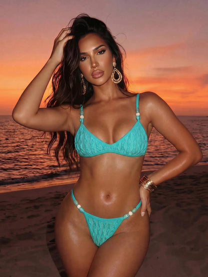 Swim SXY Summer New 2pcs Leopard Print Shoulder Strap Backless Top And Thong Sexy Bikini Set
