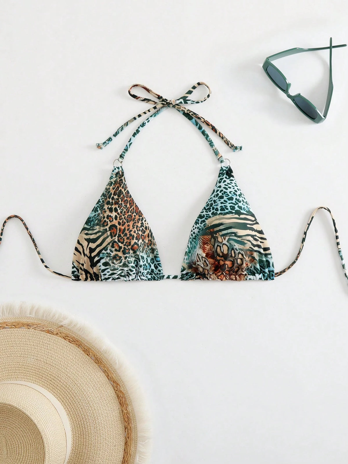 Swim Vcay 1pc Women Leopard Print Sexy Triangle Cup Bikini Top Summer