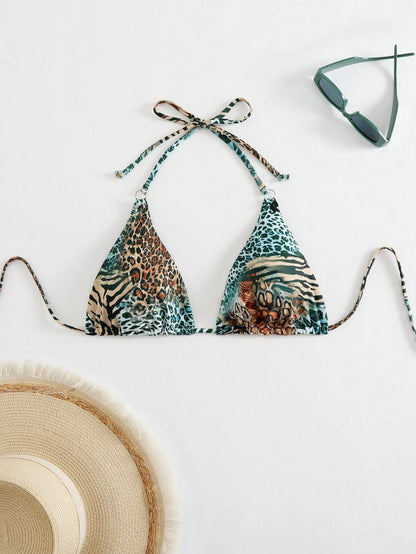 Swim Vcay 1pc Women Leopard Print Sexy Triangle Cup Bikini Top Summer