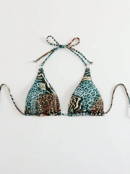 Swim Vcay 1pc Women Leopard Print Sexy Triangle Cup Bikini Top Summer