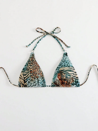 Swim Vcay 1pc Women Leopard Print Sexy Triangle Cup Bikini Top Summer
