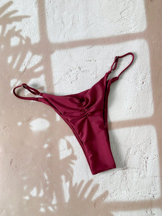 Swim Vcay 1pc Women's Solid Color Thong Bikini Bottom, Minimalist Design Plain Bikini Sexy Swimwear Tie Bikini High Cut Bikini Solid Color Bikini