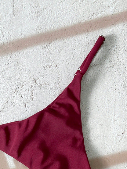 Swim Vcay 1pc Women's Solid Color Thong Bikini Bottom, Minimalist Design Plain Bikini Sexy Swimwear Tie Bikini High Cut Bikini Solid Color Bikini
