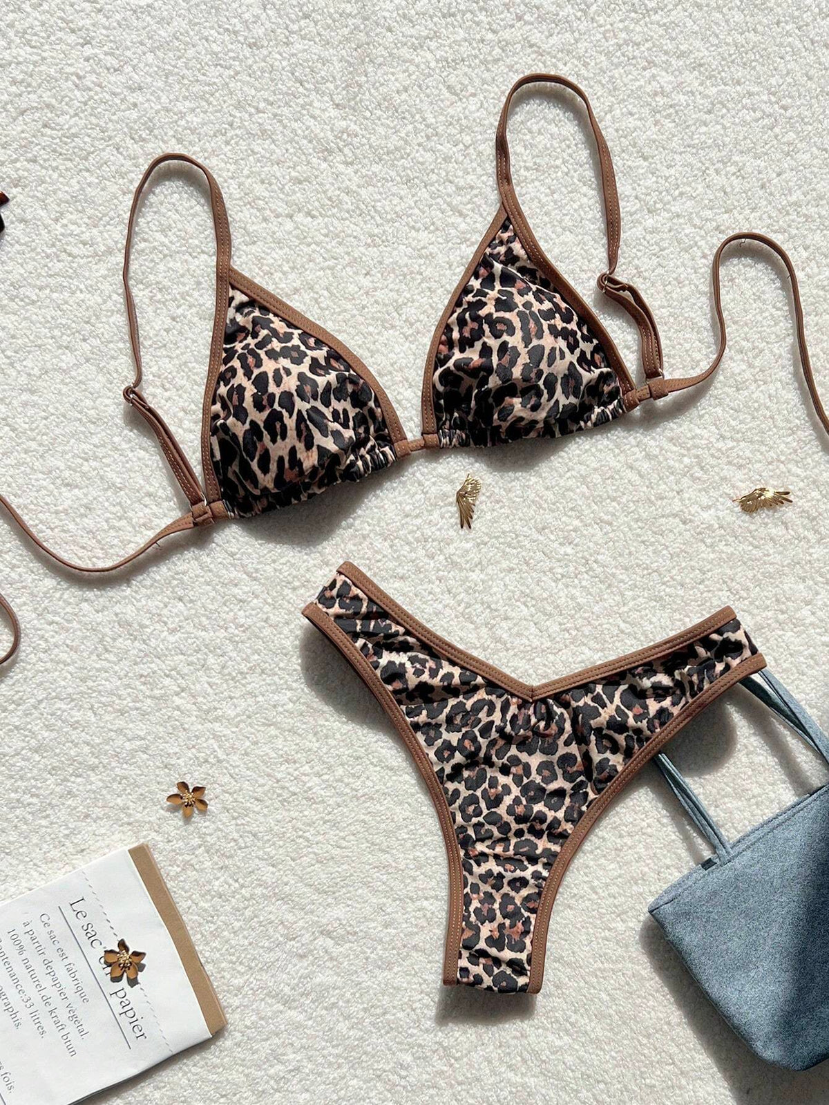 Swim Vcay 2 Pieces Swimwear: Random Print Halter Top With Spaghetti Straps And Side Tie Bottom Summer