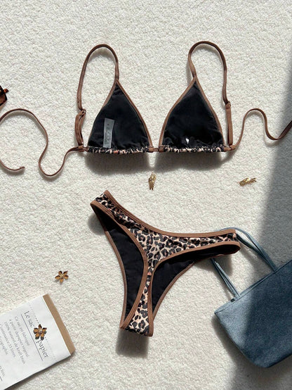 Swim Vcay 2 Pieces Swimwear: Random Print Halter Top With Spaghetti Straps And Side Tie Bottom Summer