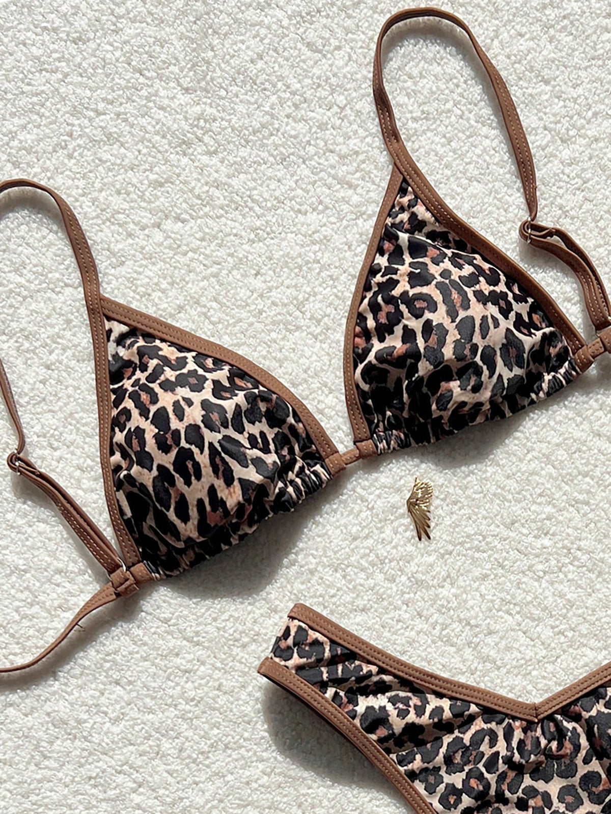 Swim Vcay 2 Pieces Swimwear: Random Print Halter Top With Spaghetti Straps And Side Tie Bottom Summer