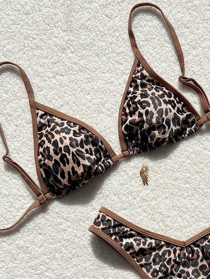 Swim Vcay 2 Pieces Swimwear: Random Print Halter Top With Spaghetti Straps And Side Tie Bottom Summer