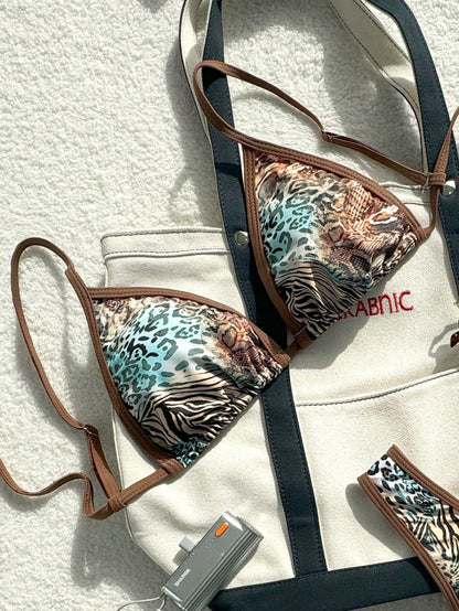 Swim Vcay 2 Pieces Swimwear: Random Print Halter Top With Spaghetti Straps And Side Tie Bottom Summer