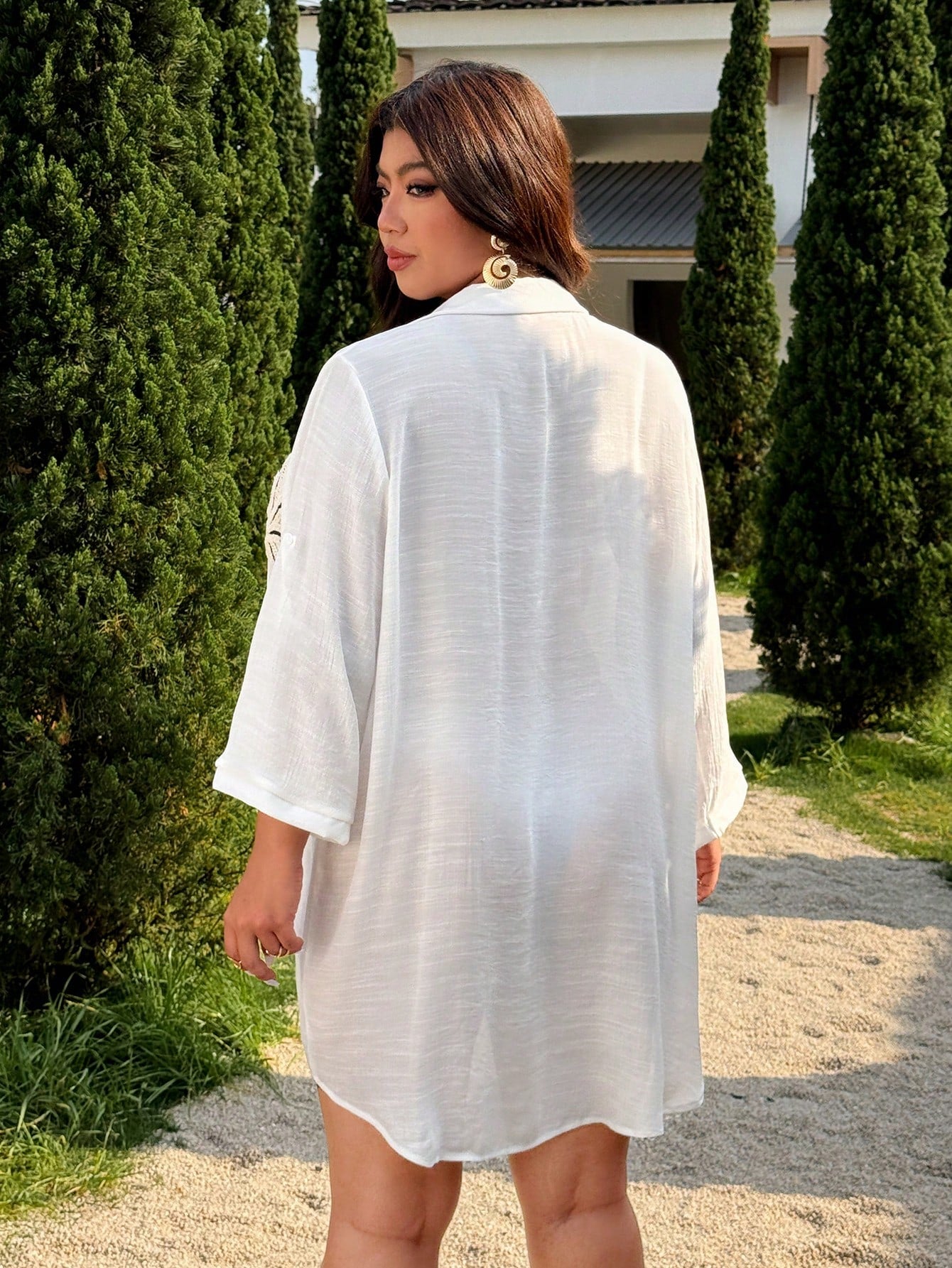Swim Vcay 2026 New Plus Size Women White Coconut Button Casual Vacation Beach Kimono Cover Up