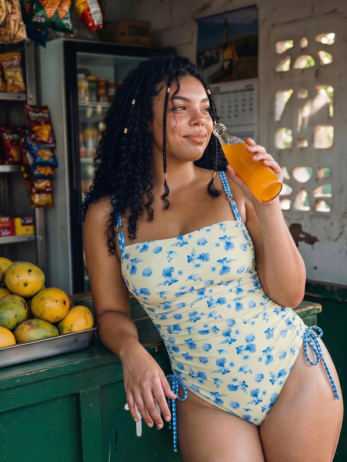 Swim Vcay 2026 New Spring/Summer Plus Size Women's Navy Blue Drawstring Bodycon Sexy Shoulder Strap Beach Party One-Piece Swimsuit