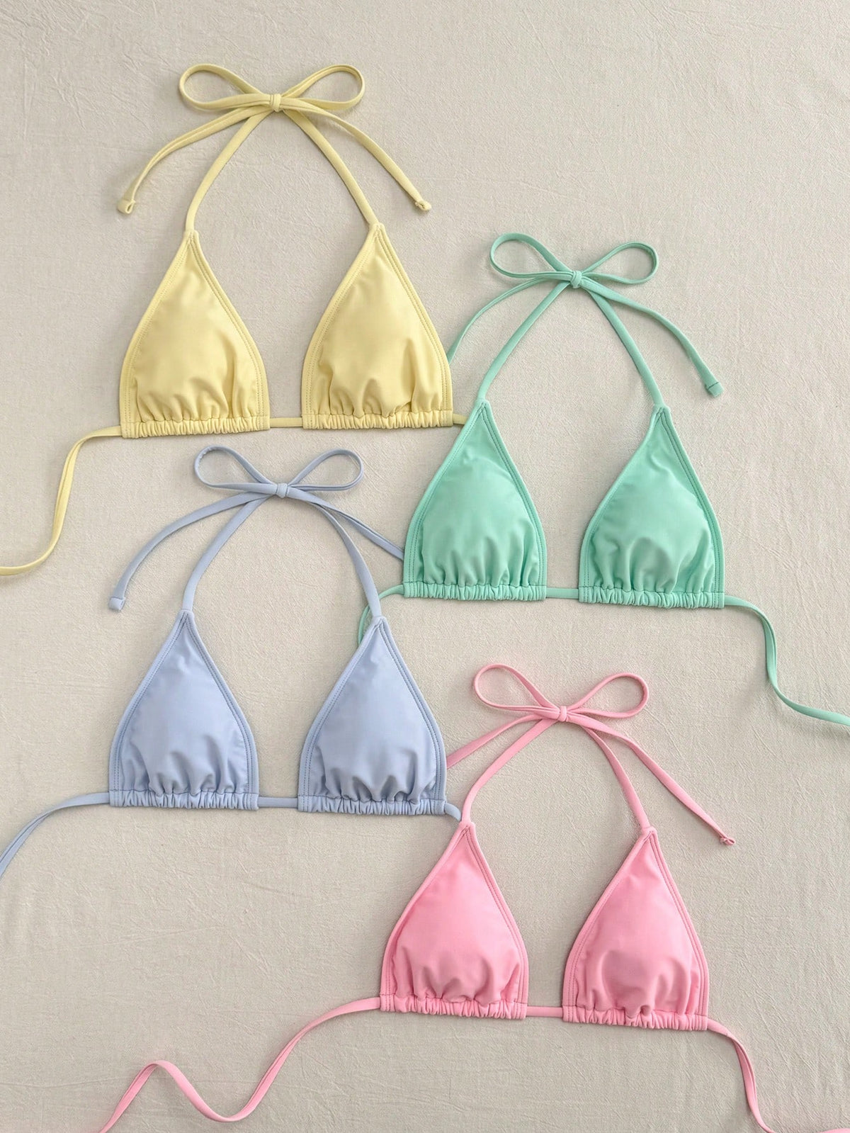 Swim Vcay 2026 New Spring/Summer Women's 4-Piece Solid Color Swimwear Top, Elegant Casual Beach Holiday Holiday Swimwear Light Yellow