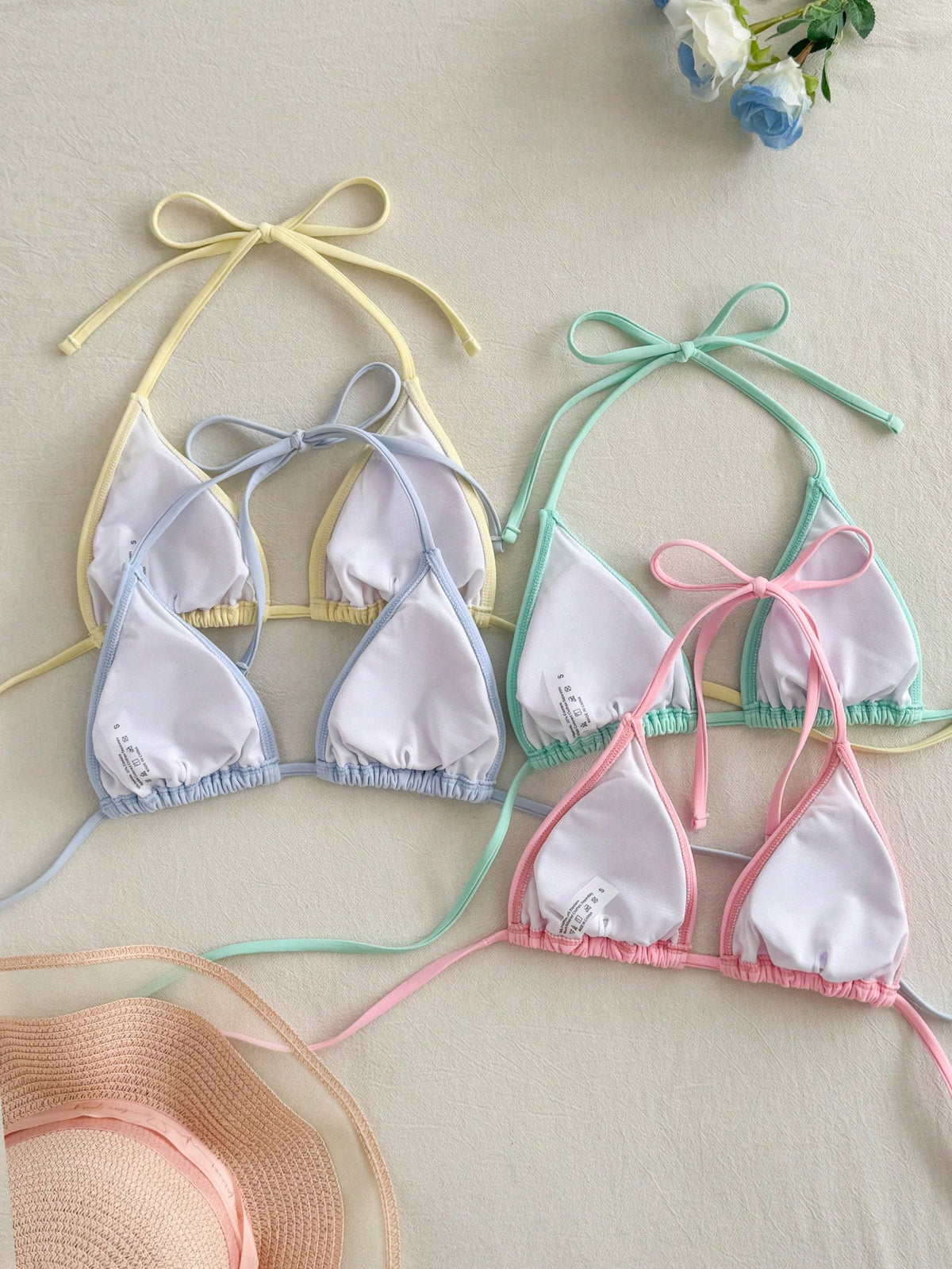 Swim Vcay 2026 New Spring/Summer Women's 4-Piece Solid Color Swimwear Top, Elegant Casual Beach Holiday Holiday Swimwear Light Yellow