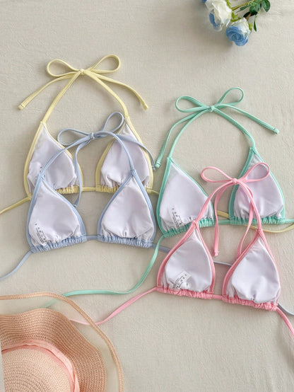 Swim Vcay 2026 New Spring/Summer Women's 4-Piece Solid Color Swimwear Top, Elegant Casual Beach Holiday Holiday Swimwear Light Yellow