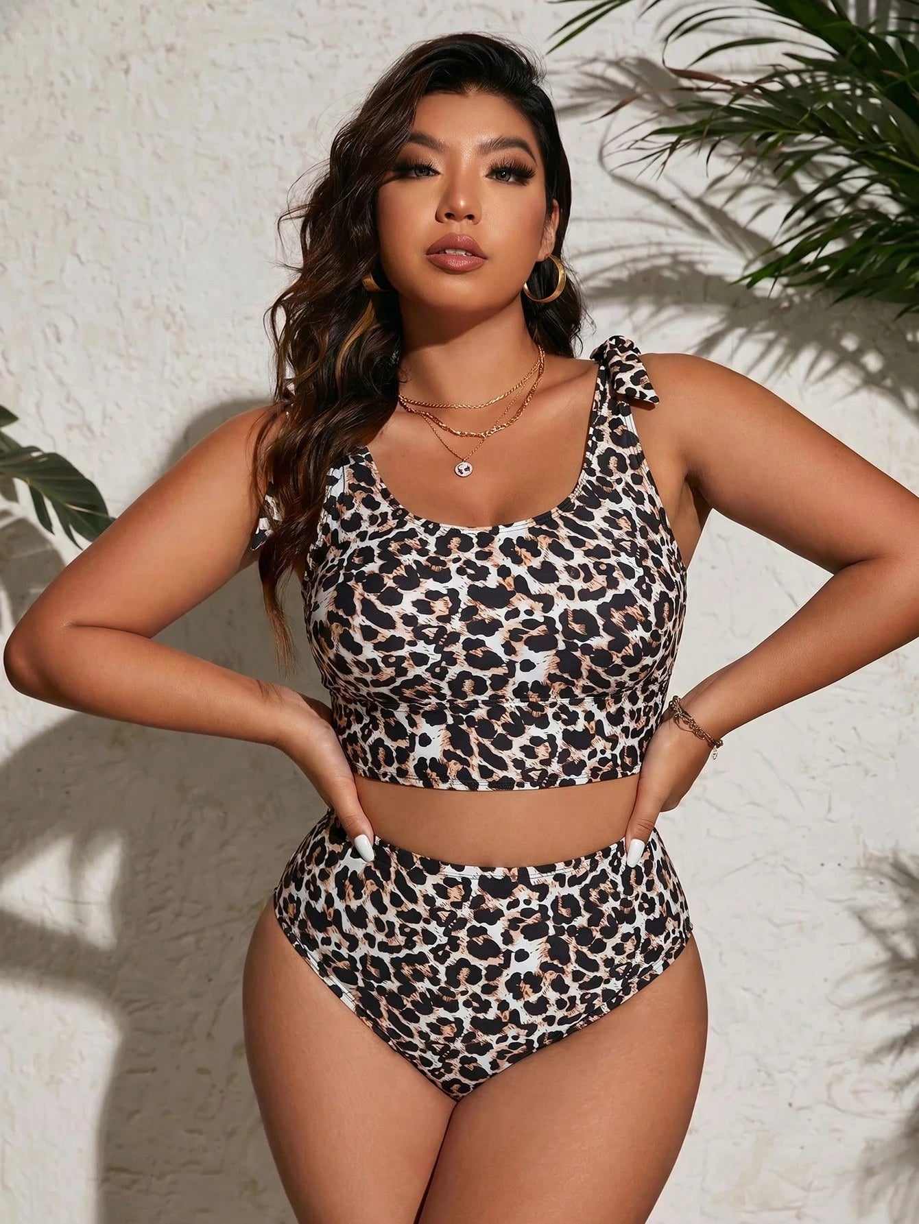 Swim Vcay 2026 New Summer Beach Vacation Casual Leopard Print Sexy Elegant Plus Size Tankini Swimwear