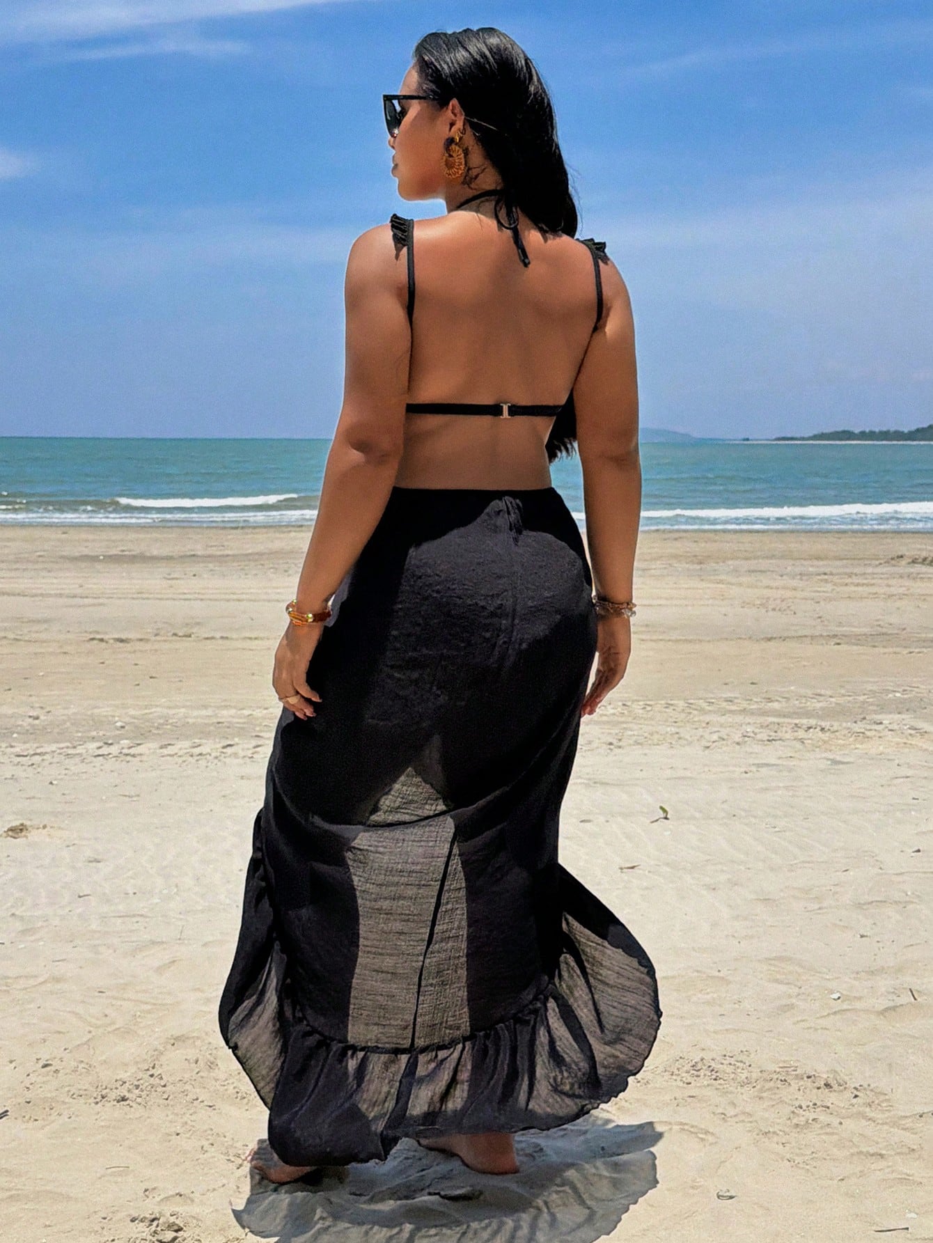 Swim Vcay 2026 Spring/Summer Plus Size Women 1 Piece Spaghetti Strap Sexy Casual Vacation Beach Cover Up Dress Black