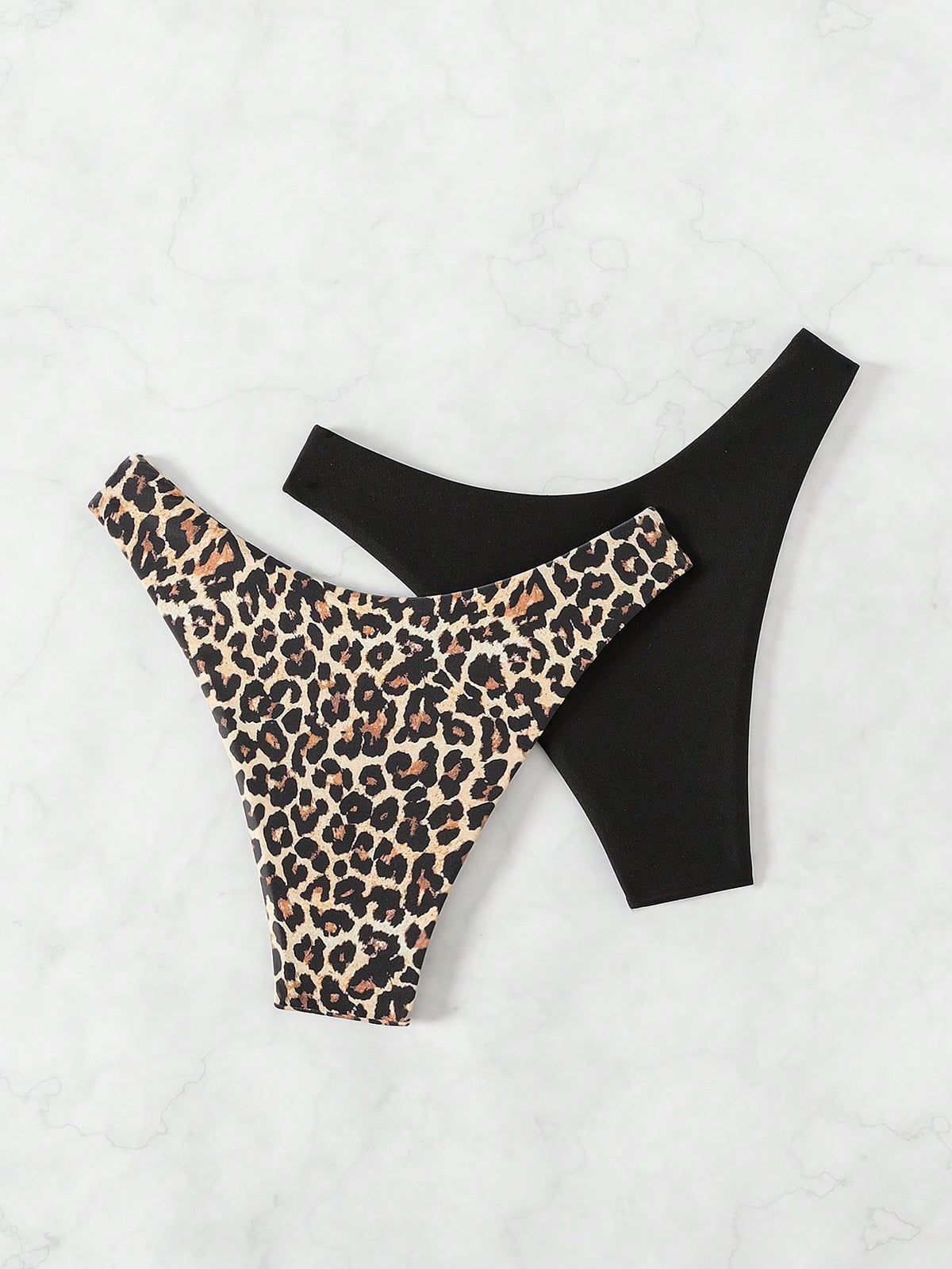 Swim Vcay 2pcs Women Plain & Leopard Print Bikini Bottoms Leopard Bikini Summer